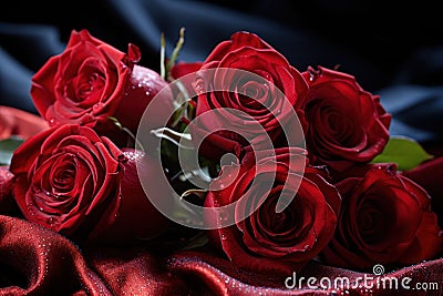 Elegantly arranged red roses on velvet a visual ode to enduring romance, valentine, dating and love proposal image Stock Photo