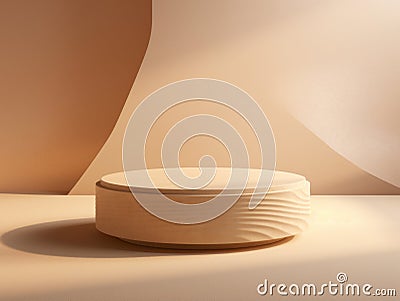 Discover Elegance in Simplicity: Gorgeous Round Coffee Table against a Tranquil Beige Backdrop Stock Photo