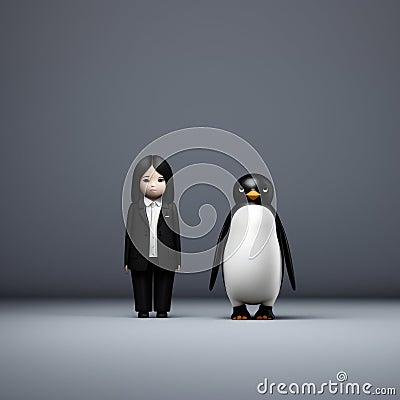 Elegantly Formal Penguins: A Minimalistic Japanese Vray Tracing Design Stock Photo