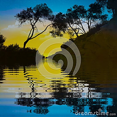 tranquil reflections down by the Australian outback billabong Stock Photo