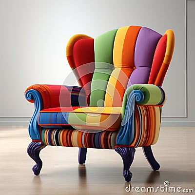 Vivid Multicolored Wood Armchair: Modern American Design Stock Photo