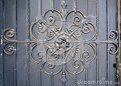 Element of architectural decor lattice, exterior. Metal wrought iron gate Stock Photo