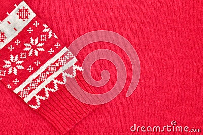 Element decor Christmas red knitted sweater close-up. Holiday gift. Backgdound Stock Photo