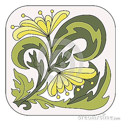 The element with the floral image. Bright pattern, yellow flowers on a light background. Hand-drawn. Vector. Vector Illustration