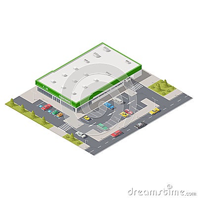 Element infographics representing a supermarket with parking located on a street Vector Illustration