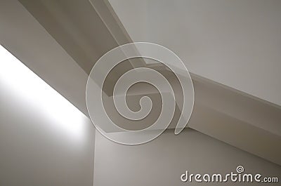 The element of modern interior. Light geometric shapes with backlight. View of the stone stairs below Stock Photo