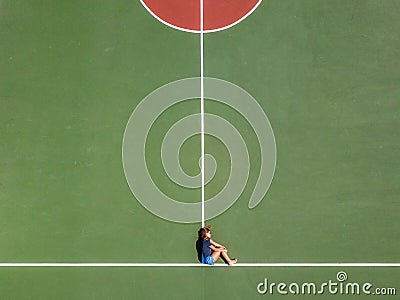 Element of rhythmics gymnastics from aerial point of view Stock Photo