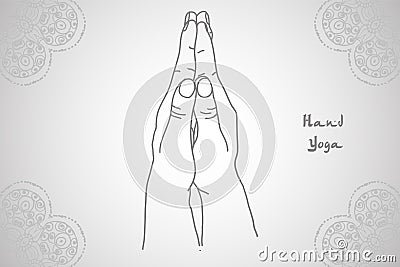 Element yoga mudra hands with mehndi patterns. Vector Illustration