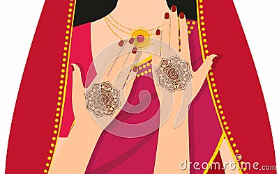 Element yoga mudra hands with mehndi patterns. Vector illustration for a yoga studio, tattoo, spas, postcards, souvenirs. Vector Illustration