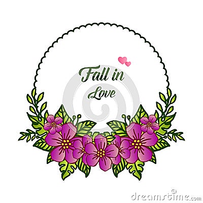 Element for your design in card fall in love, with drawing of purple flower frame. Vector Vector Illustration