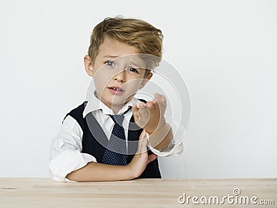 Elementary Age Boy Smart Thinking Stock Photo