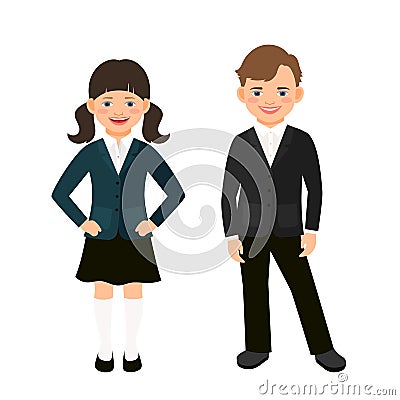 Elementary primary students kids in uniform Vector Illustration