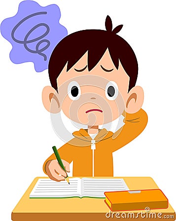 Elementary school boy worried during class Vector Illustration