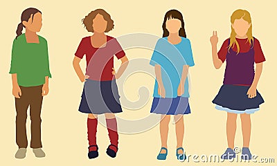 Elementary School Girls Vector Illustration