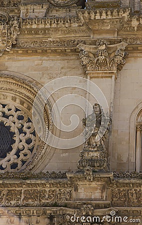 Elements of the architecture of the monastery of Santa Maria de AlcobÃ¡s. Stock Photo