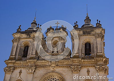 Elements of the architecture of the monastery of Santa Maria de AlcobÃ¡s. Stock Photo