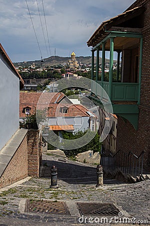 Elements of buildings, church and mountains Stock Photo