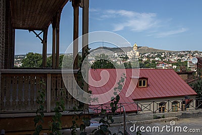 Elements of buildings, church and mountains Editorial Stock Photo