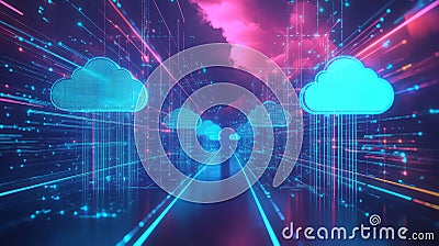 elements of cloud computing and virtualization to create an abstract background that represents the future of technology Stock Photo