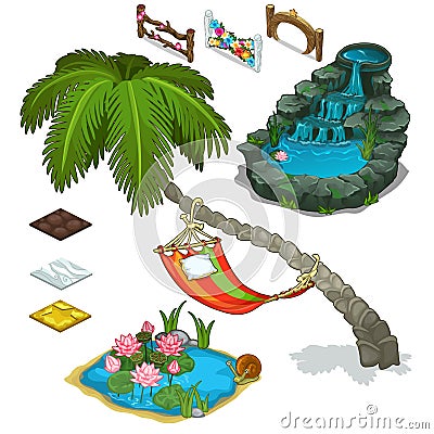 Elements of decorating landscape, island theme Vector Illustration