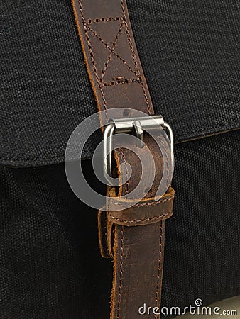 Elements on the leather product: belts, fasteners, fasteners, zippers. Close-up image Stock Photo