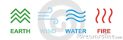 Elements of nature. Earth wind water fire nature isolated symbols or signs. Nature concept. Environment art design Stock Photo