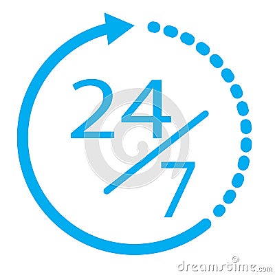 24/7 elements open 24 hours a day and 7 days a week icon. flat i Stock Photo