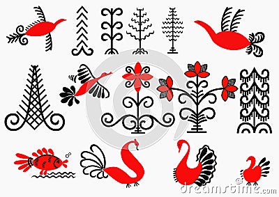 Elements of the painting Mezen Vector Illustration