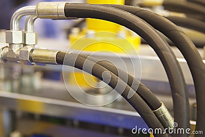 Elements of piping connections hydraulics and pneumatics Stock Photo