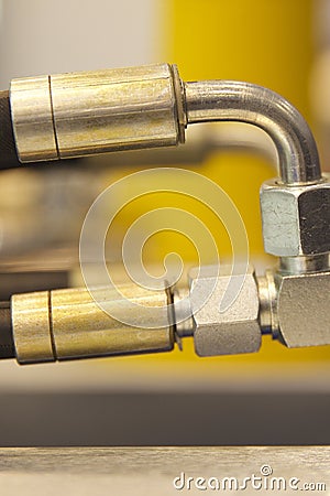 Elements of piping connections hydraulics and pneumatics Stock Photo