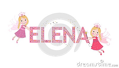 Elena female name with cute fairy tale Vector Illustration