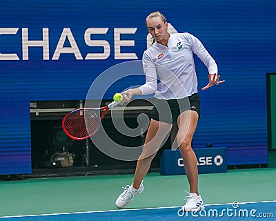 Elena Rybakina of Kazakhstan during practice at the 2023 US Open at Billie Jean King National Tennis Center in New York Editorial Stock Photo