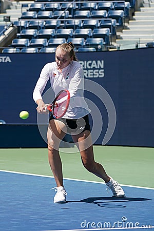 Elena Rybakina of Kazakhstan during practice at the 2023 US Open at Billie Jean King National Tennis Center in New York Editorial Stock Photo