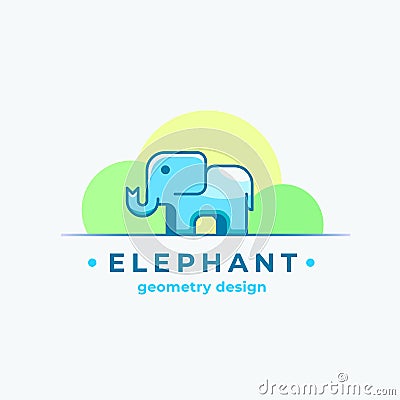 Elephan Geometry Design. Abstract Vector Sign, Symbol or Logo Template. Colorful Tiny Animal Silhouette with Modern Vector Illustration