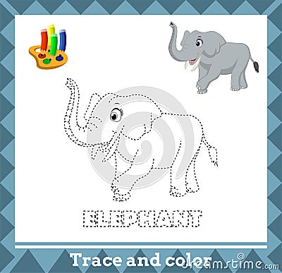 Trace and color for kids, elephant vector kids activity page Vector Illustration