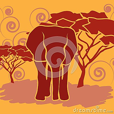 Elephant in African savanna Vector Illustration