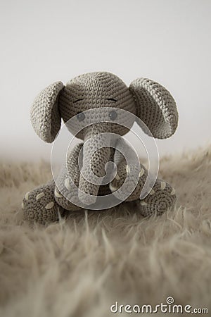 Elephant Handmade Crochet Stuffed Animal. Ecofriendly Toy. Amigurumi. Stock Photo