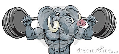 Elephant Mascot Weight Lifting Body Builder Vector Illustration