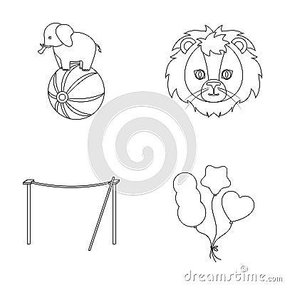 Elephant on the ball, circus lion, crossbeam, balls.Circus set collection icons in outline style vector symbol stock Vector Illustration