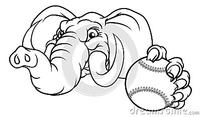 Elephant Baseball Ball Sports Animal Mascot Vector Illustration