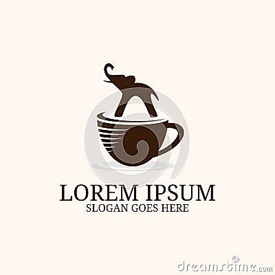Elephant Big coffee logo design inspiration, food and drink logo template Vector Illustration