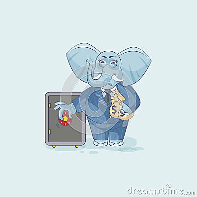 Elephant business sticker emoticon open safe Vector Illustration