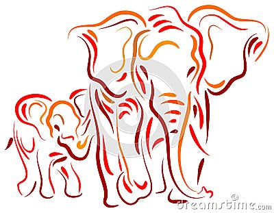 Elephant and calf Vector Illustration