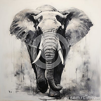 Emotional Narrative: A Powerful Black And White Elephant Painting Stock Photo