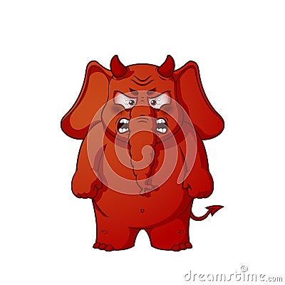 Elephant. Character. Angry red with horns. Devil. Big collection of elephants. Vector, cartoon Vector Illustration