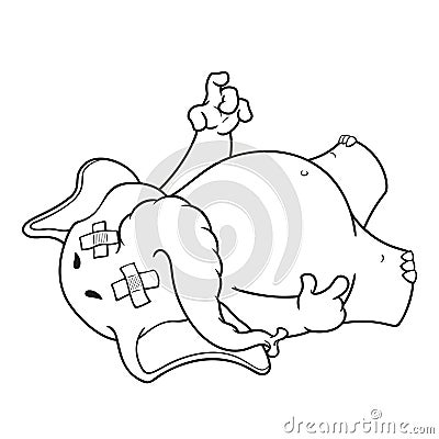 Elephant. Character. Fell tired. Dropped dead. Big collection of isolated elephants. Vector, cartoon. Vector Illustration