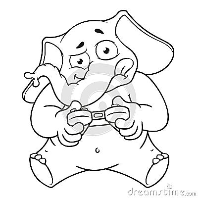 Elephant. Character. Playing video games, joystick, gamepad. Big collection of isolated elephants. Vector, cartoon. Vector Illustration