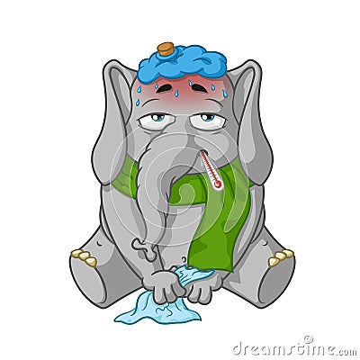 Elephant. Character. Sick. Big collection of isolated elephants. Vector, cartoon. Vector Illustration