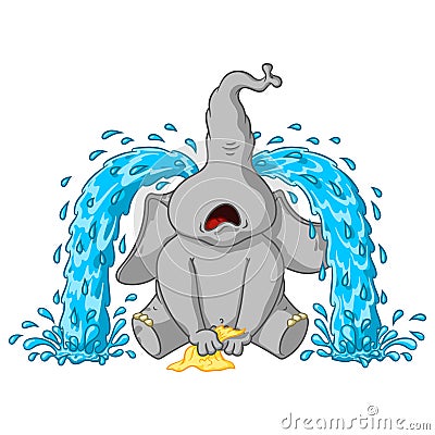 Elephant. Character. Sobs, big tears. Big collection of isolated elephants. Vector Illustration