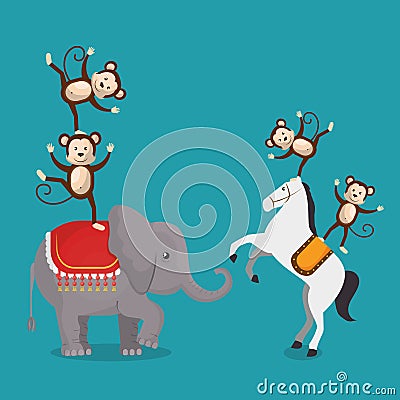 Elephant circus show icons Vector Illustration